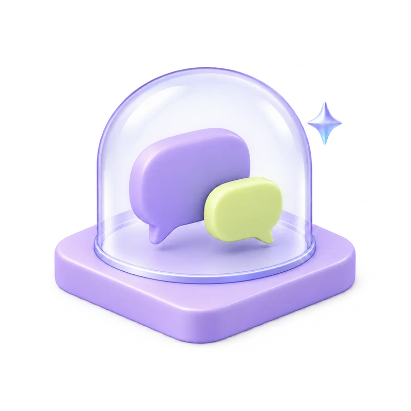 Two conversation bubbles sheltered by a glass canopy