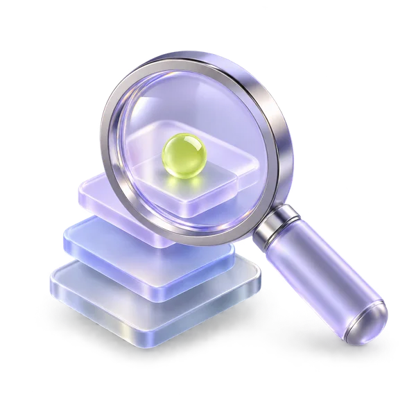 A glass magnifying lens focusing on a signal among data tiles