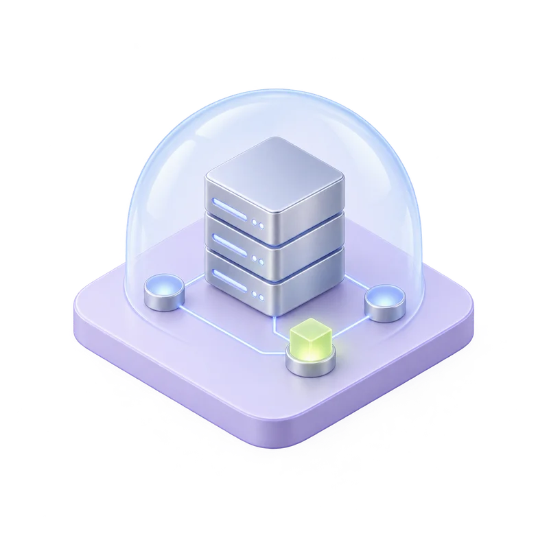 A server stack protected by a transparent dome
